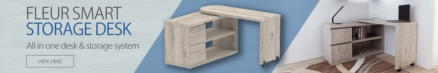 Fleur Smart Storage 360° Rotating Home Office Desk Grey Oak W1300xD500xH750mm