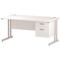 Impulse Rectangular Office Desk W1600xD800xH730mm White Double Cantilever Legs White Top - Supplied With Matching 2-Drawer Fixed Pedestal