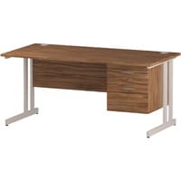 Impulse Rectangular Office Desk W1600xD800xH730mm White Double Cantilever Legs Walnut Top - Supplied With Matching 2-Drawer Fixed Pedestal