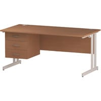 Impulse Rectangular Office Desk W1600xD800xH730mm White Double Cantilever Legs Beech Top - Supplied With Matching 3-Drawer Fixed Pedestal