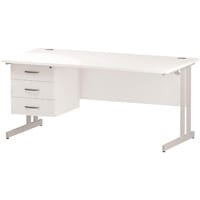 Impulse Rectangular Office Desk W1600xD800xH730mm White Double Cantilever Legs White Top - Supplied With Matching 3-Drawer Fixed Pedestal