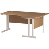 Impulse L-Shaped Corner Right Hand Double Cantilever White Leg Office Desk Oak W1600mm