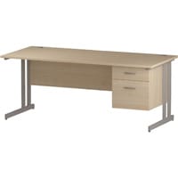 Impulse Rectangular Office Desk W1800xD800xH730mm Silver Double Cantilever Legs Maple Top - Supplied With Matching 2-Drawer Fixed Pedestal