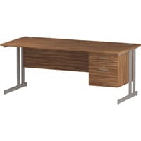 Impulse Rectangular Office Desk W1800xD800xH730mm Silver Double Cantilever Legs Walnut Top - Supplied With Matching 2-Drawer Fixed Pedestal