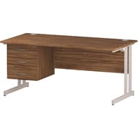 Impulse Rectangular Office Desk W1600xD800xH730mm White Double Cantilever Legs Walnut Top - Supplied With Matching 3-Drawer Fixed Pedestal