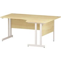 Impulse L-Shaped Corner Right Hand Double Cantilever White Leg Office Desk Maple W1600mm