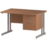 Impulse Rectangular Office Desk W1200xD800xH730mm Silver Double Cantilever Legs Beech Top - Supplied With Matching 2-Drawer Fixed Pedestal