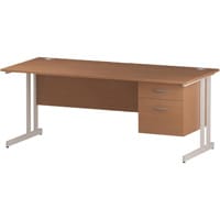 Impulse Rectangular Office Desk W1800xD800xH730mm White Double Cantilever Legs Beech Top - Supplied With Matching 2-Drawer Fixed Pedestal