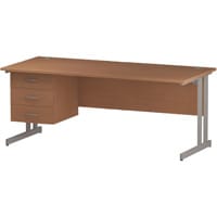 Impulse Rectangular Office Desk W1800xD800xH730mm Silver Double Cantilever Legs Beech Top - Supplied With Matching 3-Drawer Fixed Pedestal