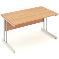 Impulse Rectangular Office Desk W1400xD800xH730mm Silver Double Cantilever Legs Beech Top