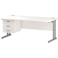 Impulse Rectangular Office Desk W1800xD800xH730mm Silver Double Cantilever Legs White Top - Supplied With Matching 3-Drawer Fixed Pedestal
