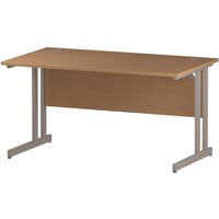 Impulse Rectangular Office Desk W1400xD800xH730mm Silver Double Cantilever Legs Oak Top
