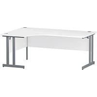 Impulse L-Shaped Corner Left Hand Double Cantilever Silver Leg Office Desk White W1800mm