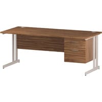 Impulse Rectangular Office Desk W1800xD800xH730mm White Double Cantilever Legs Walnut Top - Supplied With Matching 2-Drawer Fixed Pedestal