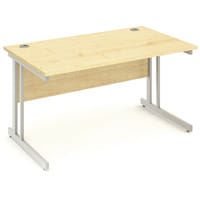 Impulse Rectangular Office Desk W1400xD800xH730mm Silver Double Cantilever Legs Maple Top
