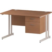 Impulse Rectangular Office Desk W1200xD800xH730mm White Double Cantilever Legs Beech Top - Supplied With Matching 2-Drawer Fixed Pedestal