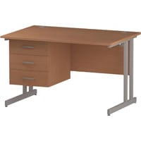Impulse Rectangular Office Desk W1200xD800xH730mm Silver Double Cantilever Legs Beech Top - Supplied With Matching 3-Drawer Fixed Pedestal