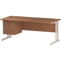 Impulse Rectangular Office Desk W1800xD800xH730mm White Double Cantilever Legs Beech Top - Supplied With Matching 3-Drawer Fixed Pedestal