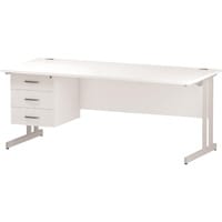 Impulse Rectangular Office Desk W1800xD800xH730mm White Double Cantilever Legs White Top - Supplied With Matching 3-Drawer Fixed Pedestal