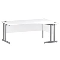 Impulse L-Shaped Right Hand Office Desk W1800xD1200/800xH730mm Silver Double Cantilever Legs White Top