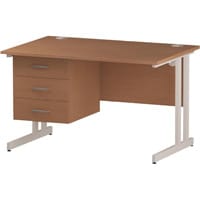 Impulse Rectangular Office Desk W1200xD800xH730mm White Double Cantilever Legs Beech Top - Supplied With Matching 3-Drawer Fixed Pedestal