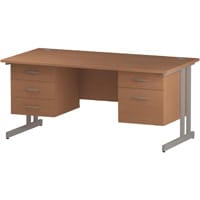 Impulse Rectangular Office Desk W1800xD800xH730mm Silver Double Cantilever Legs Beech Top - Supplied With Matching 2 & 3-Drawer Fixed Pedestals