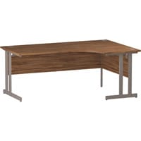 Impulse L-Shaped Right Hand Office Desk W1800xD1200/800xH730mm Silver Double Cantilever Legs Walnut Top