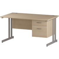 Impulse Rectangular Office Desk W1600xD800xH730mm Silver Double Cantilever Legs Maple Top - Supplied With Matching 2-Drawer Fixed Pedestal