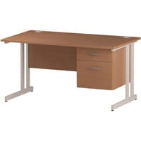 Impulse Rectangular Office Desk W1400xD800xH730mm White Double Cantilever Legs Beech Top - Supplied With Matching 2-Drawer Fixed Pedestal