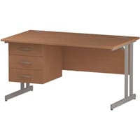 Impulse Rectangular Office Desk W1400xD800xH730mm Silver Double Cantilever Legs Beech Top - Supplied With Matching 3-Drawer Fixed Pedestal