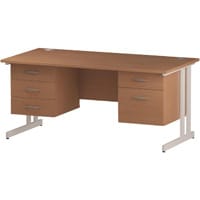Impulse Rectangular Office Desk W1600xD800xH730mm White Double Cantilever Legs Beech Top - Supplied With Matching 2 & 3-Drawer Fixed Pedestals