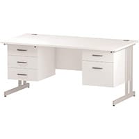 Impulse Rectangular Office Desk W1600xD800xH730mm White Double Cantilever Legs White Top - Supplied With Matching 2 & 3-Drawer Fixed Pedestals