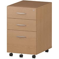 Impulse Tall 3 Drawer Under Desk Mobile Pedestal Oak