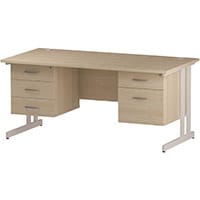 Impulse Rectangular Office Desk W1600xD800xH730mm White Double Cantilever Legs Maple Top - Supplied With Matching 2 & 3-Drawer Fixed Pedestals