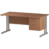Impulse Rectangular Office Desk W1600xD800xH730mm Silver Double Cantilever Legs Beech Top - Supplied With Matching 2-Drawer Fixed Pedestal