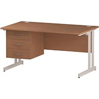 Impulse Rectangular Office Desk W1400xD800xH730mm White Double Cantilever Legs Beech Top - Supplied With Matching 3-Drawer Fixed Pedestal