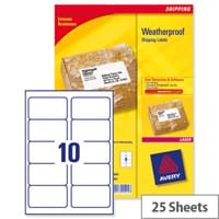 Avery L7992-25 Weatherproof Shipping Labels Laser 10 per Sheet 99.1x57mm White 250 Labels
