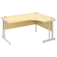 Impulse L-Shaped Right Hand Office Desk W1600xD1200/800xH730mm Silver Double Cantilever Legs Maple Top