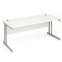 Impulse Rectangular Office Desk W1800xD800xH730mm Silver Double Cantilever Legs White Top