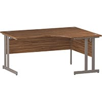 Impulse L-Shaped Right Hand Office Desk W1600xD1200/800xH730mm Silver Double Cantilever Legs Walnut Top
