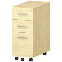 Impulse Tall Slimline 3 Drawer Under Desk Mobile Pedestal Maple
