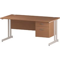 Impulse Rectangular Office Desk W1600xD800xH730mm White Double Cantilever Legs Beech Top - Supplied With Matching 2-Drawer Fixed Pedestal
