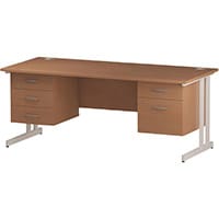 Impulse Rectangular Office Desk W1800xD800xH730mm White Double Cantilever Legs Beech Top - Supplied With Matching 2 & 3-Drawer Fixed Pedestals