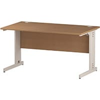 Impulse Rectangular Office Desk W1400xD800xH730mm White Cable Managed Legs Oak Top