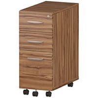 Impulse Tall Slimline 3 Drawer Under Desk Mobile Pedestal Walnut
