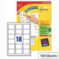 Avery L7161-100 Address Labels Laser 18 per Sheet 63.5x46.6mm White 1800 Labels