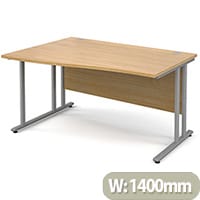 Maestro 25 SL left hand wave desk 1400mm - silver cantilever frame, oak top