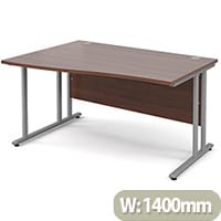 Maestro 25 SL left hand wave desk 1400mm - silver cantilever frame, walnut top