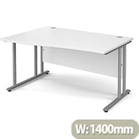 Maestro 25 SL left hand wave desk 1400mm - silver cantilever frame, white top