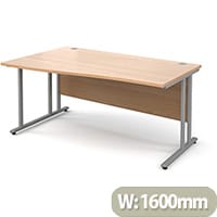 Maestro 25 SL left hand wave desk 1600mm - silver cantilever frame, beech top